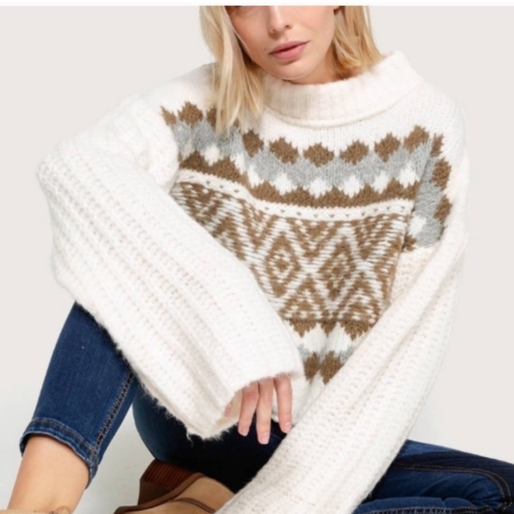 Free People Alpine Pullover Sweater Snowy Forest - Picture 3 of 9